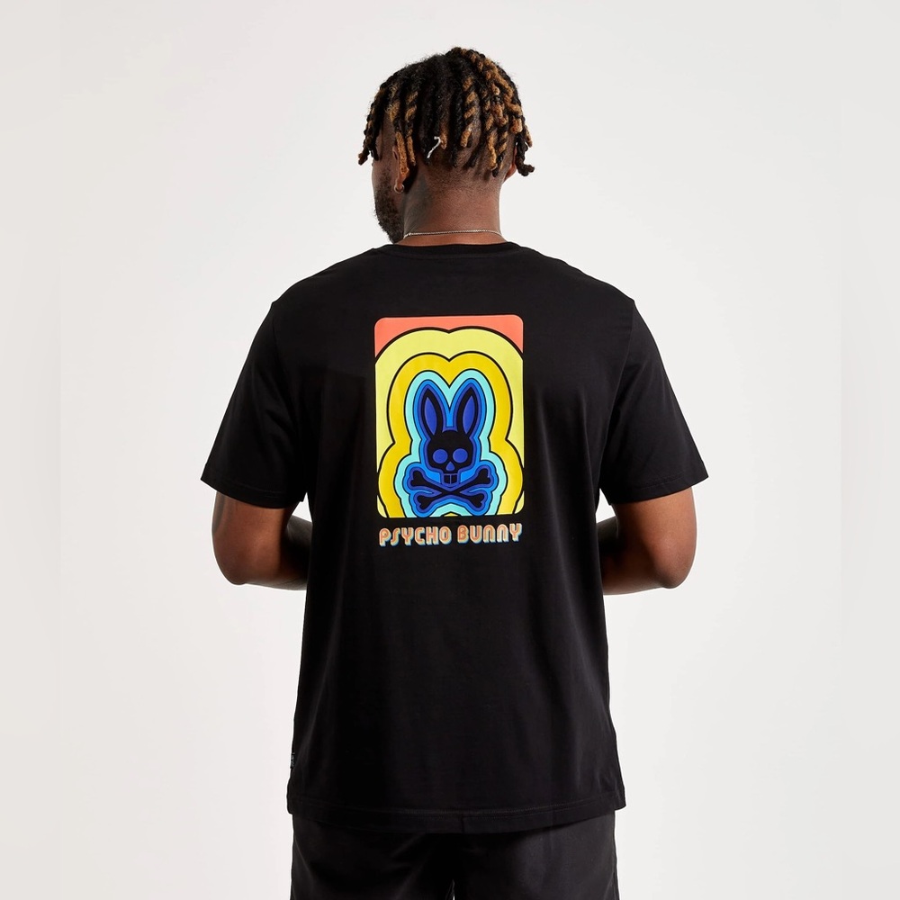 Psycho Bunny Mens Black Pima Cotton Graphic T-Shirt Size 7 XL Back Print Logo